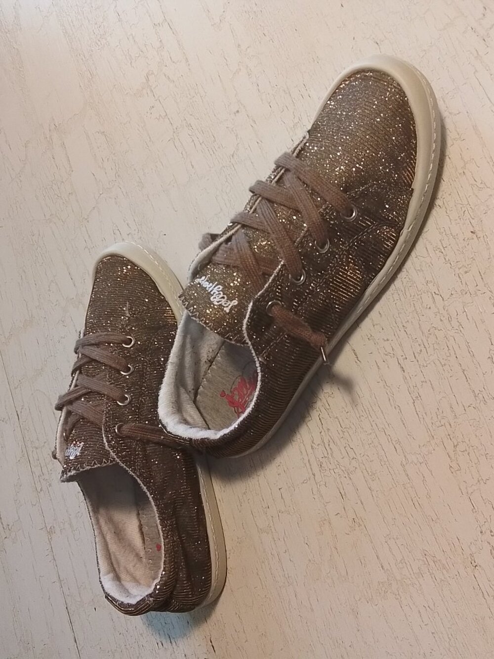 Gold JellyPop Comfort Fit Sneakers Glitter Sparkle 10M Bronze Step-In - Picture 2 of 8